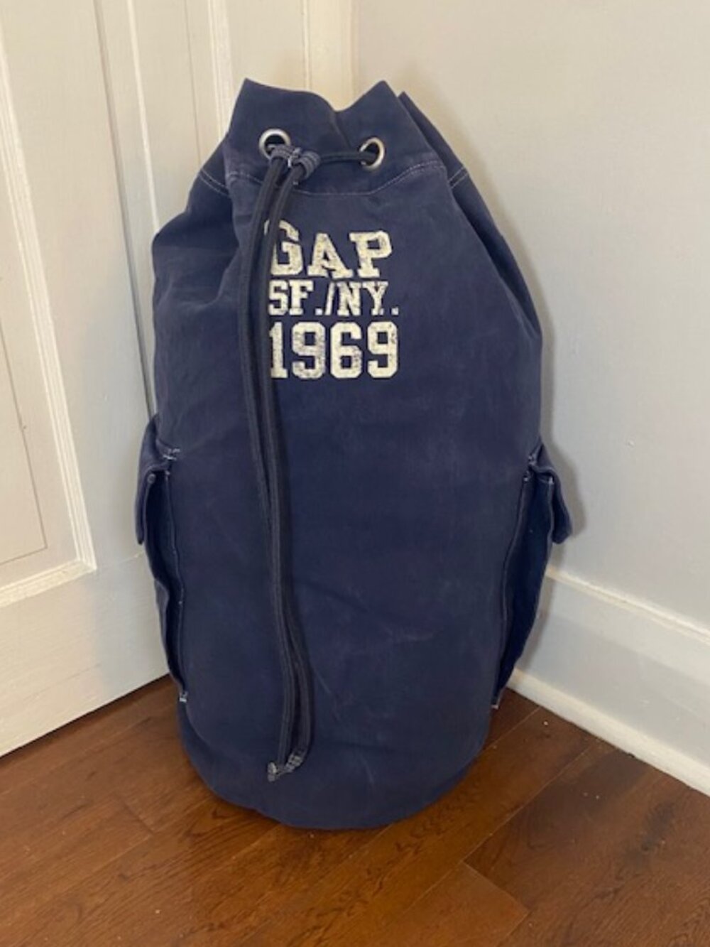 Vintage GAP Cotton Duffle bag Laundry Collage Blue Travel